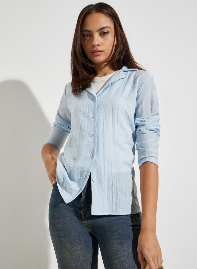 Blue Crinkle Button-Down Shirt