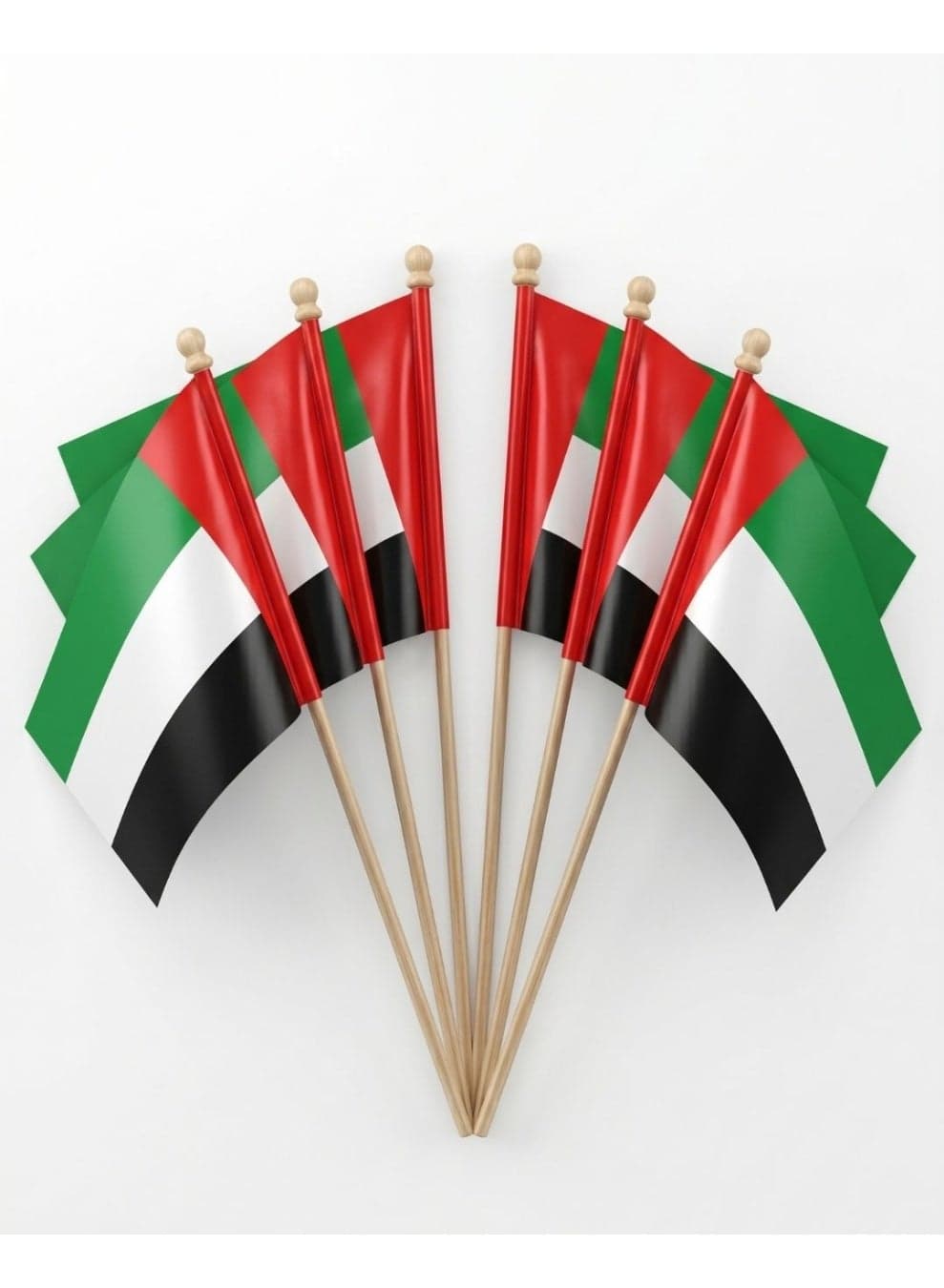 06 Pcs UAE Flag with Wooden Stick (14x21cm) – Premium Handheld United Arab Emirates Flag for National Day, Events, and Celebrations