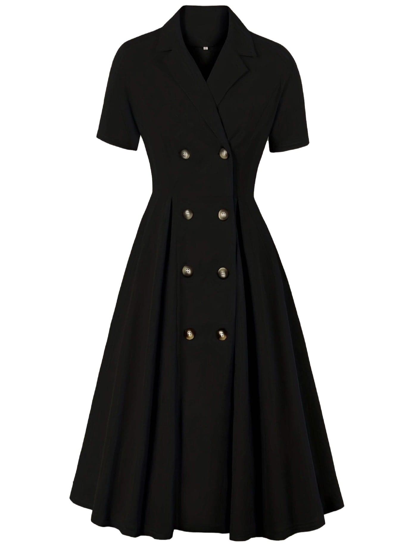Elegant Button Detail Dress Black Work Casual Dress Cocktail Swing Dress