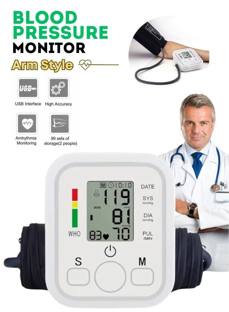 Automatic Blood Pressure Monitor – LCD Display & Voice Function - Accurate Readings, One-Touch Operation, Portable and Easy-to-Use Digital BP Machine, Ideal for Hypertension Monitoring, Health Management, and Daily Use at Home
