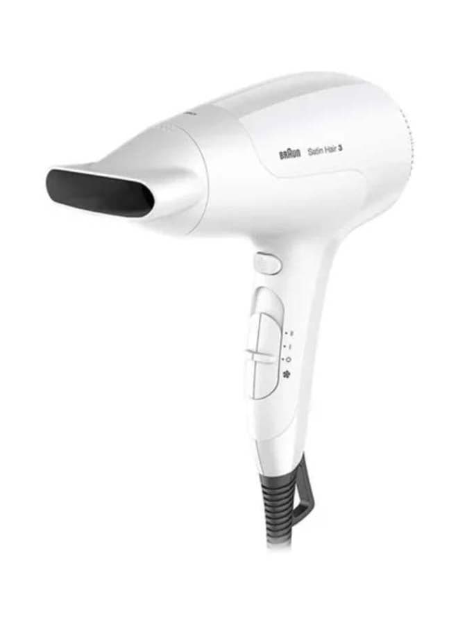 Satin Hair 3, PowerPerfection Hair Dryer HD 380, Ionic Function, 2000 Watts, Cold Shot, Styling Nozzle, Lightweight, Ergonomic Design - BRHD380SDE White