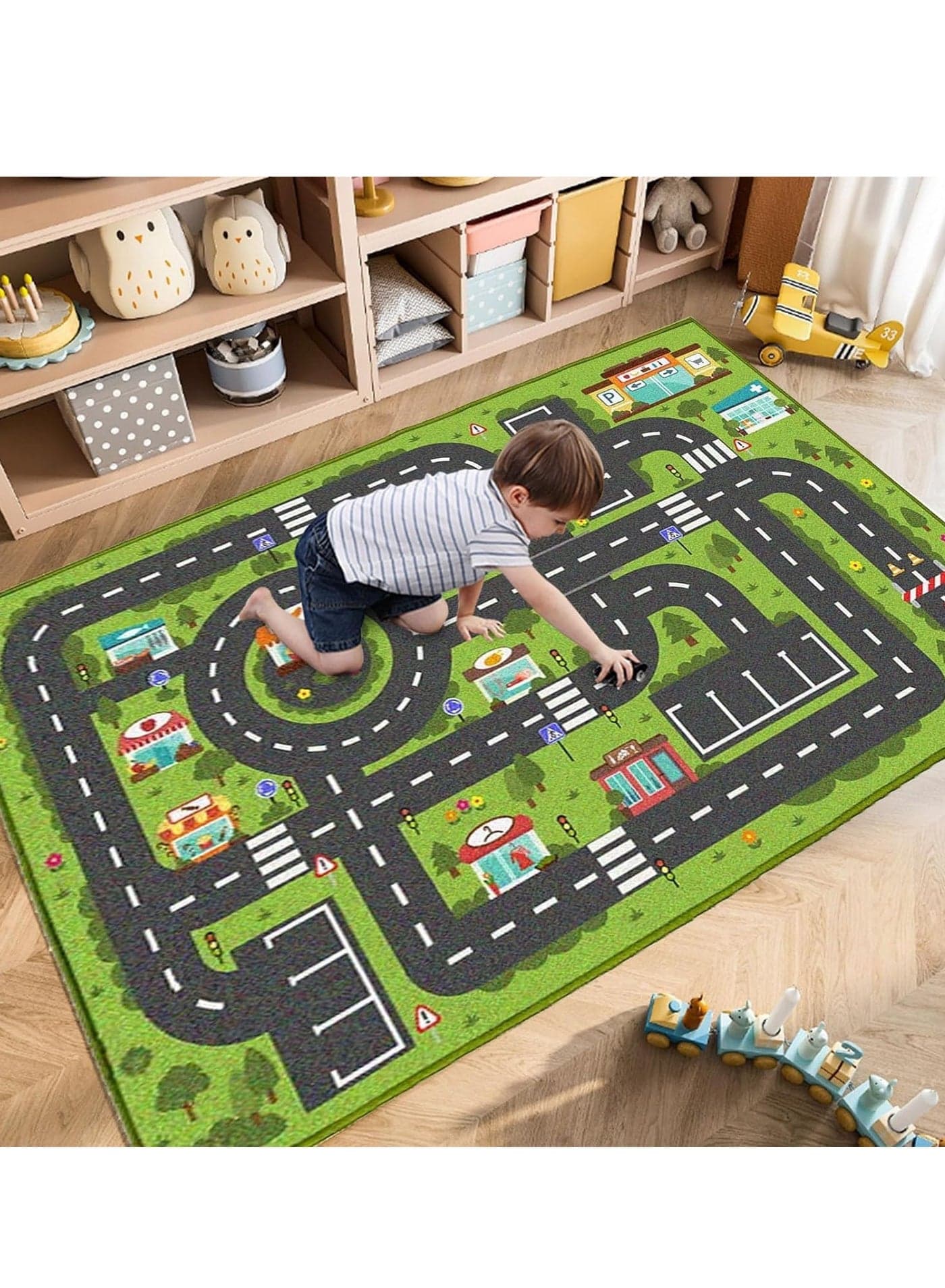 Large Play Mat, Car Trafficc Theme Rug Carpet for Kids, Kids Room Area Rug Bedroom Decor Rug Educational Road Traffic Carpet (Size 100cm×180cm/39"x71")