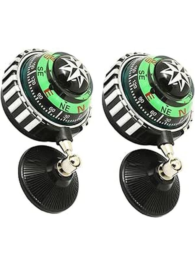 Adjustable Car Compass Ball 2pcs Suction Cup Mount Green Navigation Tool for Auto