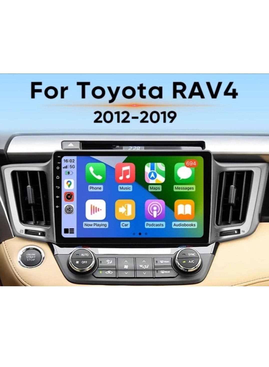 Android Car Stereo for Toyota RAV4 2012–2019 | 10-Inch QLED Touch Screen | 4GB RAM + 32GB ROM | Wireless Apple CarPlay & Android Auto | AHD Backup Camera Included | SIM Card & WiFi Support | DSP | Bluetooth | GPS Navigation