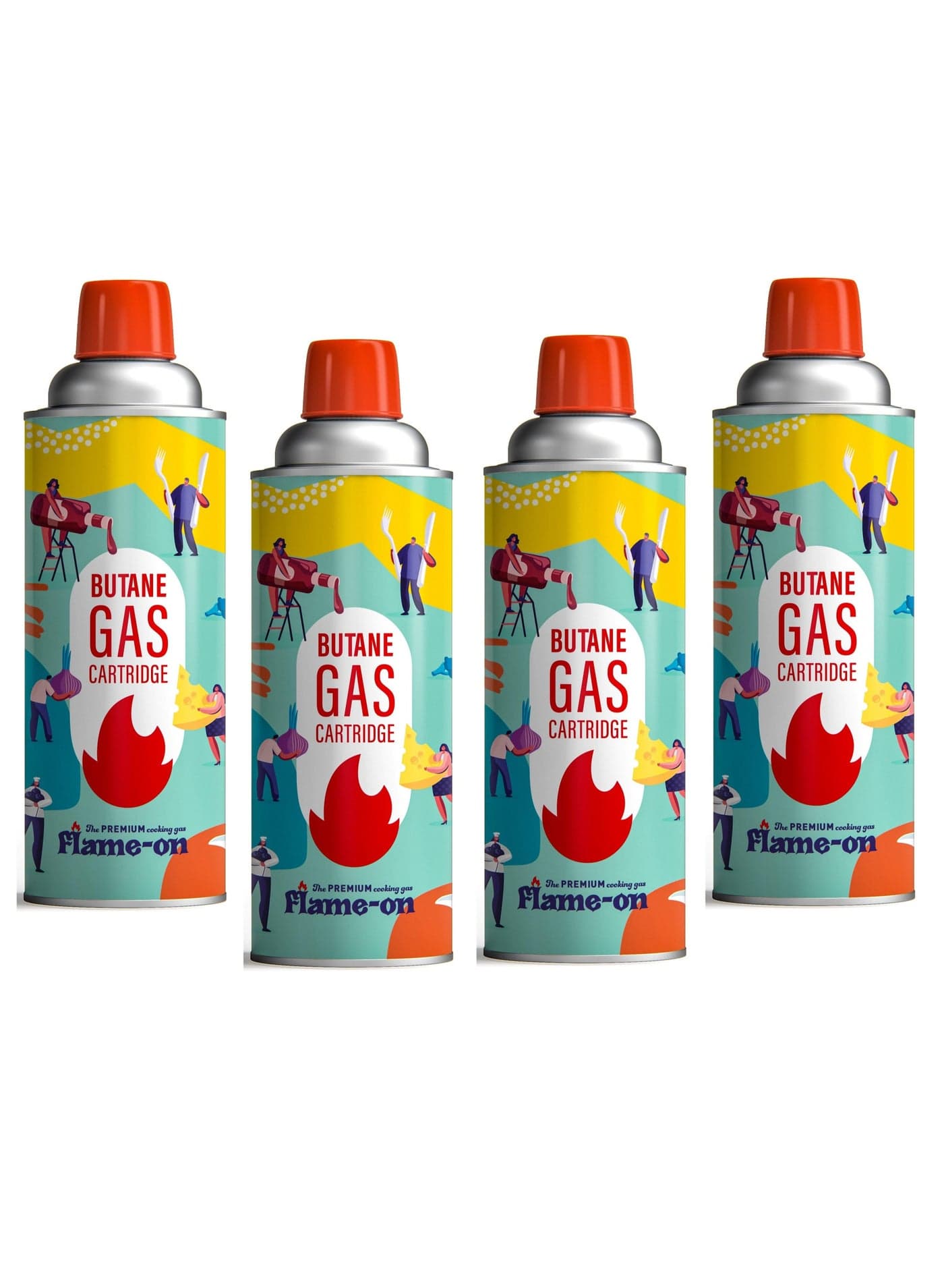 Flame-on Set of 4 Piece Butane Gas Catridge for Camping Stove / Picnic Stove & Outdoor Use