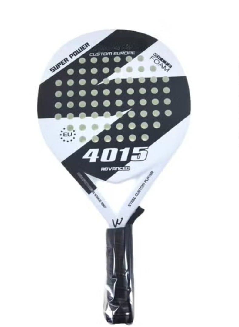 Padel Tennis Racket Carbon Fiber Diamond Shape with Bag Included - White and Black