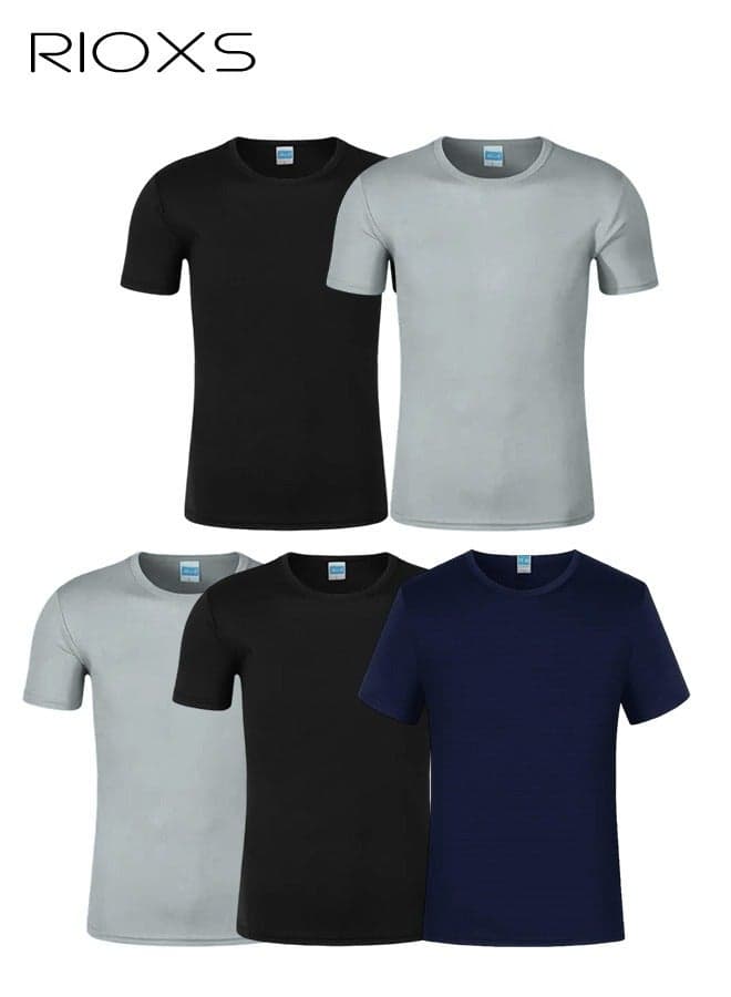 5 Pack T-Shirt For Men, Quick Dry Sports Tee Shirt, Men's Crew Neck T-Shirts Summer Basic Tops, Quick Dry Wicking T Shirts, Athletic Running Gym Workout Short Sleeve Tee Tops Bulk, Sports Casual Undershirt