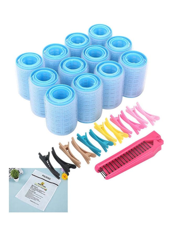 Self Grip Hair Rollers with Hairdressing Curlers and Folding Pocket Comb Set multicolour