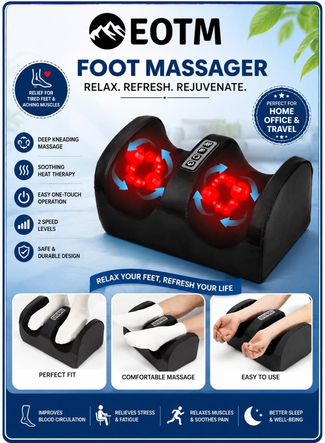Electric Shiatsu Foot Massager with Rolling Massage For Leg, Calf, and Ankle Pain Relief, Black
