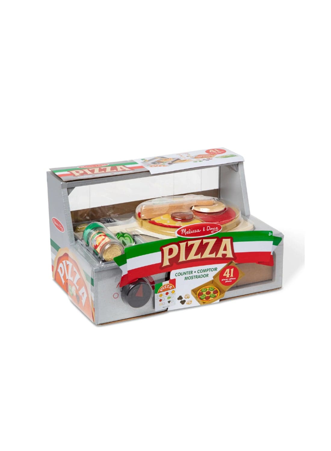 Top And Bake Wooden Pizza Counter Play Set 41 Piece Pizza Toy Wooden Play Food Set, Pretend Pizza Sets For Kids Ages 3+