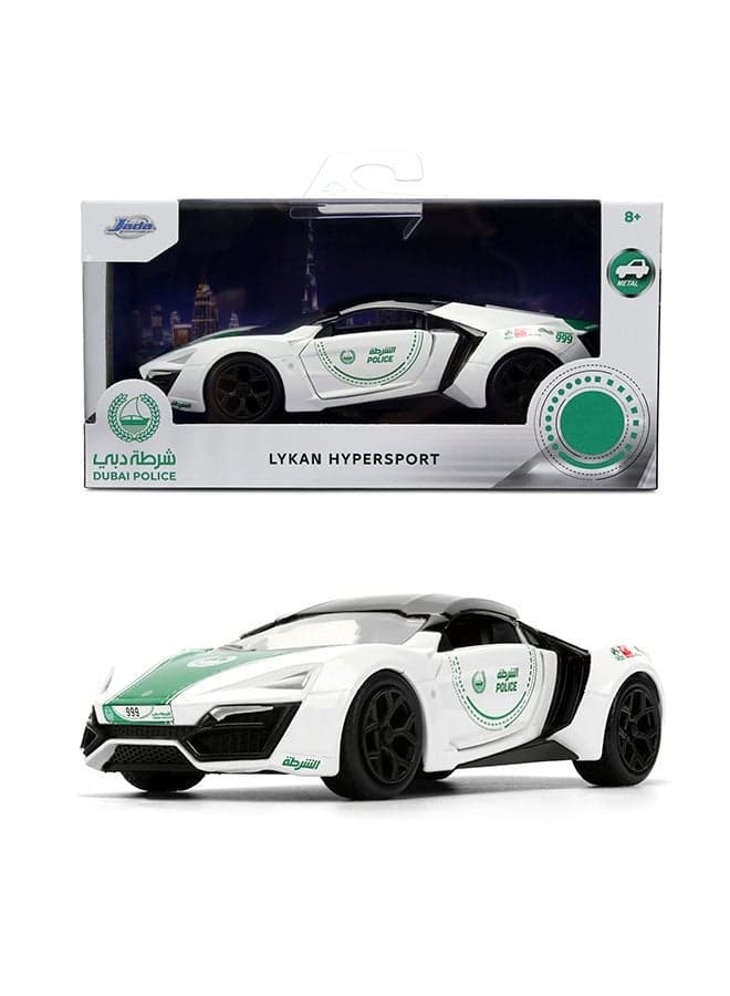 Toys Dubai Police W Motors Lykan Hypersport Die-Cast Model Car, Toys for Kids and Adults – 1:32 Scale, White/Green