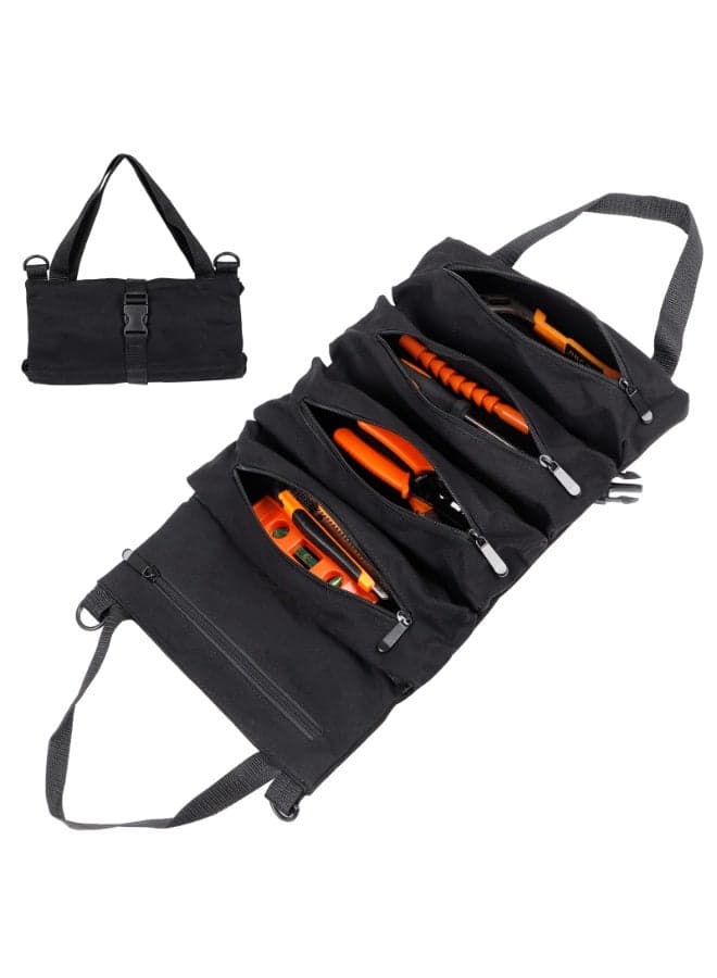 Super Roll Tool Roll, Multi-Purpose Roll Up Tool Bag, Wrench Roll,Canvas Tool Organizer Bucket,Car First Aid Kit Wrap Roll Storage Case,Hanging Tool Zipper Carrier Tote,Car Camping Gear