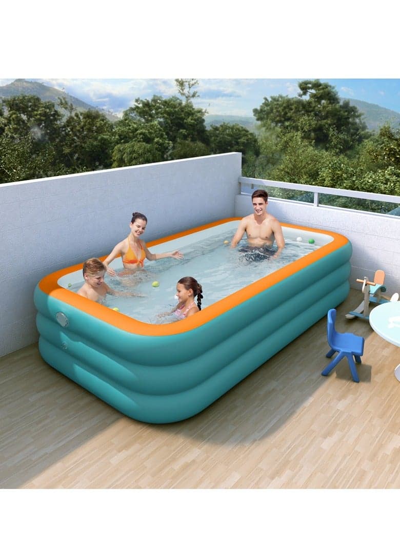 Family Large Inflatable Swimming Pool 210 x140 x60cm Blow Up Pool for Backyard Easy Setup Sturdy Construction Spacious Adult Size for Outdoor Fun