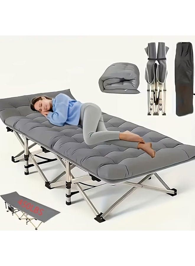 Folding Camping Cot, Portable Camping Bed with Pearl Cotton Mattress, Oxford Sleeping Cot for Adults, Outdoor Travel Camp Beach,Grey