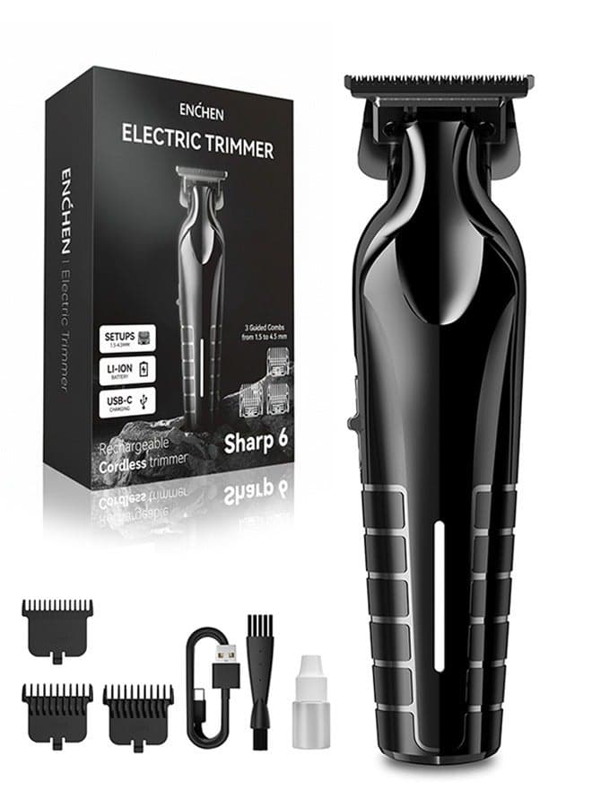 Sharp 6 Professional Hair/Beard Trimmer for Men Zero Gapped Hair Clippers for Barber with T Blade, Cordless Rechargeable