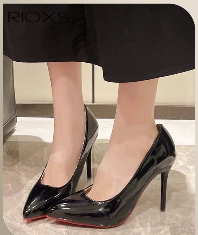Women's Heeled Pumps, 10cm Patent Leather Pumps, Stiletto High Heels for Women, Closed Pointed Toe High Heels, Patent Leather Pumps, Laides Party Wedding Dress Heels, Slip-on Heeled Shoes, Classic High Heel Shoes for Professional Outfits/ Work and Daily Wear, Evening Pumps Black