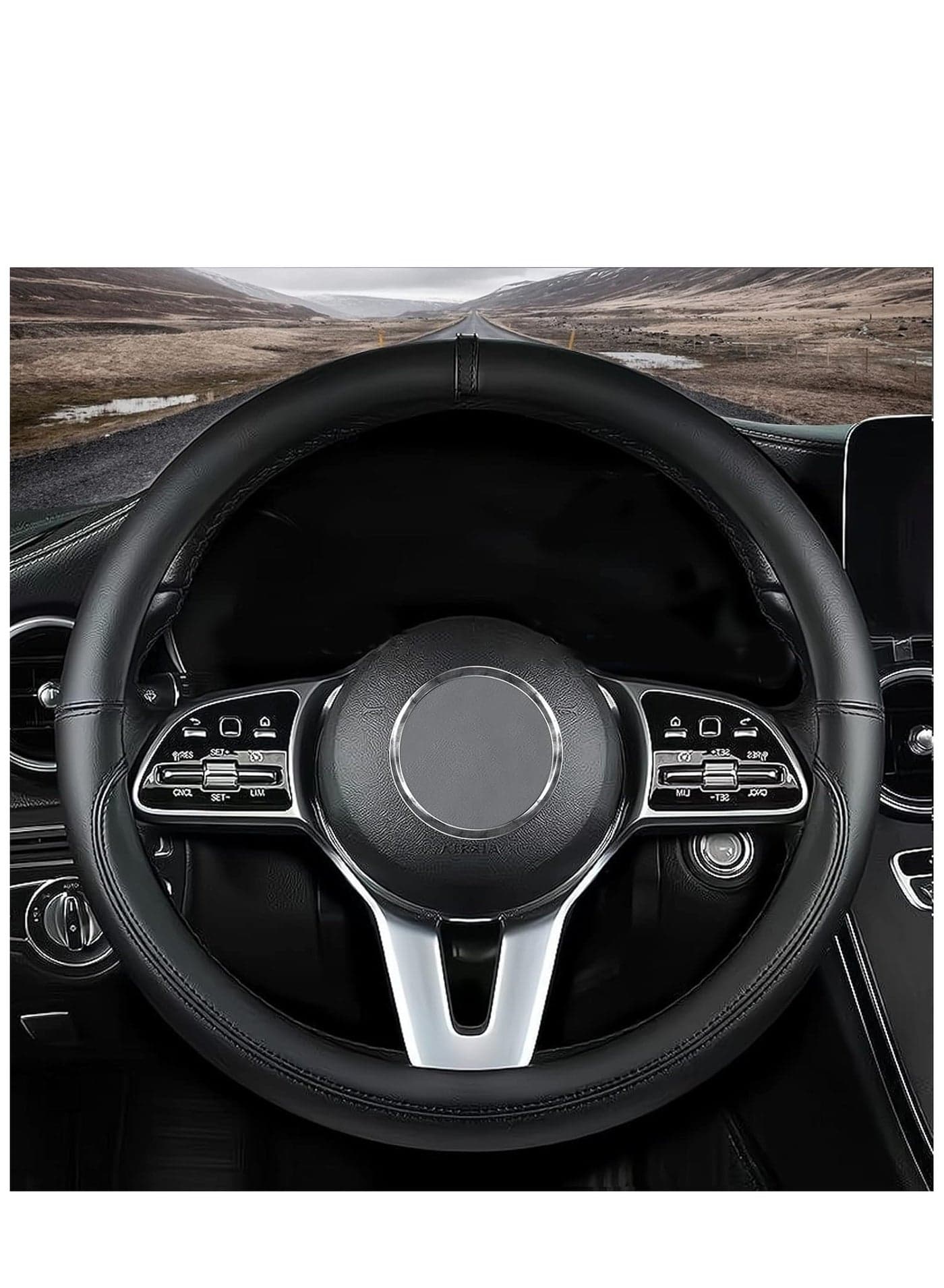 Car Steering Wheel Cover Nappa Leather Car Steering Wheel Cover Non-Slip Steering Wheel Cover Interior Accessories Black