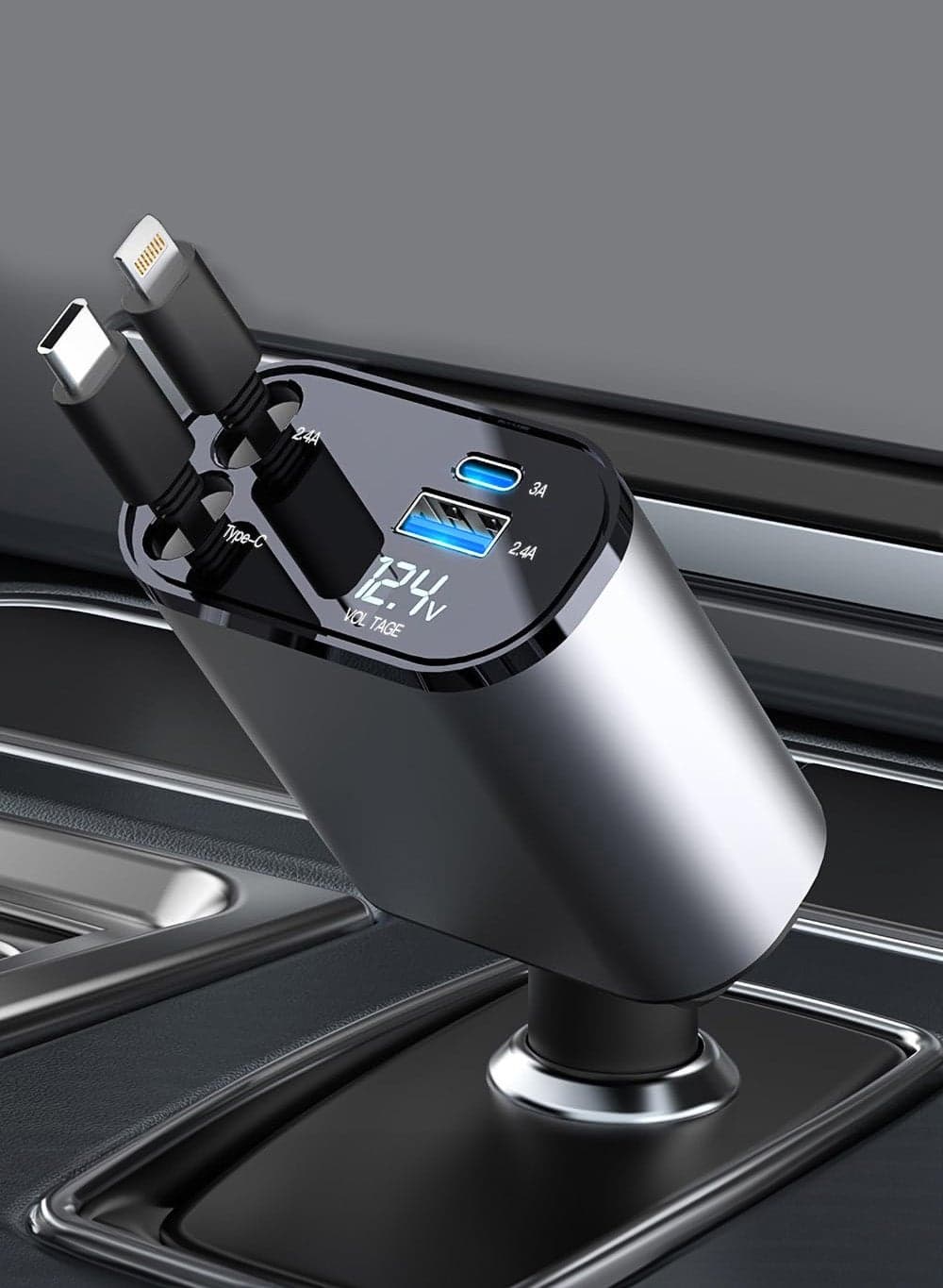 12/24V 120W Fast Car Charger with Retractable Charging Cable Fast Car Power Adapter PD20W for iPhone Type C 40W Car Bluetooth USB Charger Plug with iPhone,Samsung,Galaxy,Huawei,Xiaomi