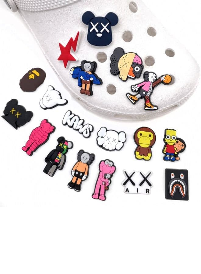 18 Pcs Crocs Shoe Decoration Charms, Trendy Series Charms Shoes Charm for Crocs Hole Hole Shoe, for Kids Boys Girls Men Women Party Favor