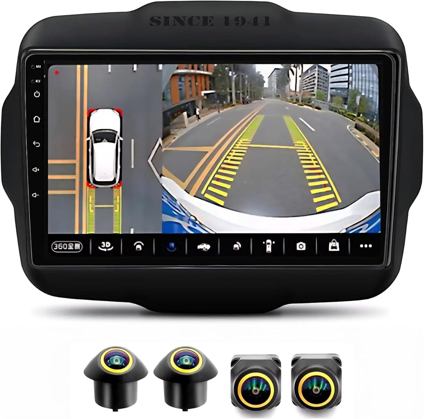 Car Stereo for Jeep Renegade Android Screen Renegade 2015-2021 Support Carplay Android Auto Wireless WiFi DSP FM&AM BT AHD Camera (4GB RAM 360-DEGREE Camera)