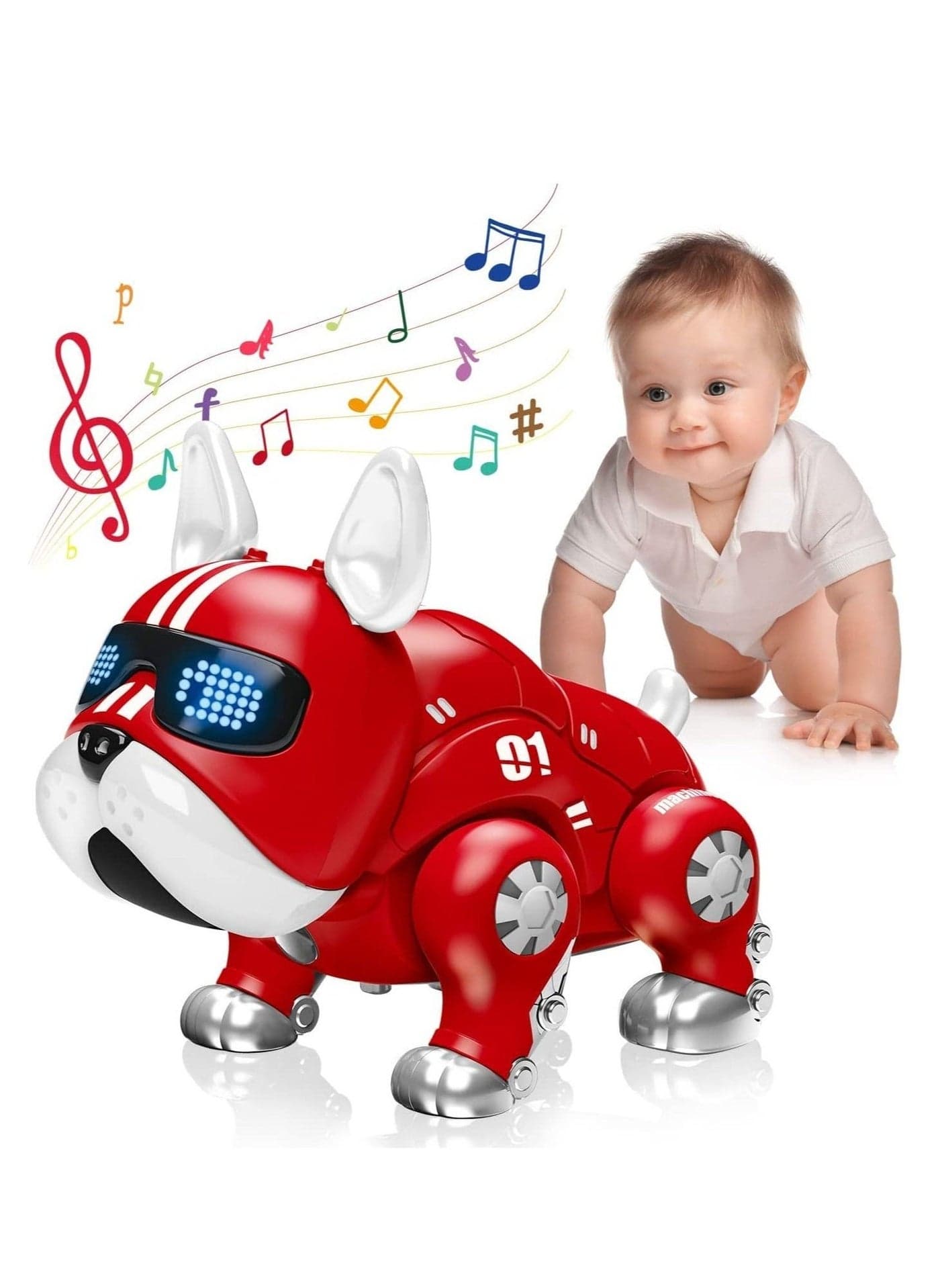 Tummy Time Baby Musical Toys Walking Infant Robot Dog Toys | Pug Early Educational Crawling Music Toys Toddler Toys for 6 12 18 Months 2 3 Year Old Boys Girls