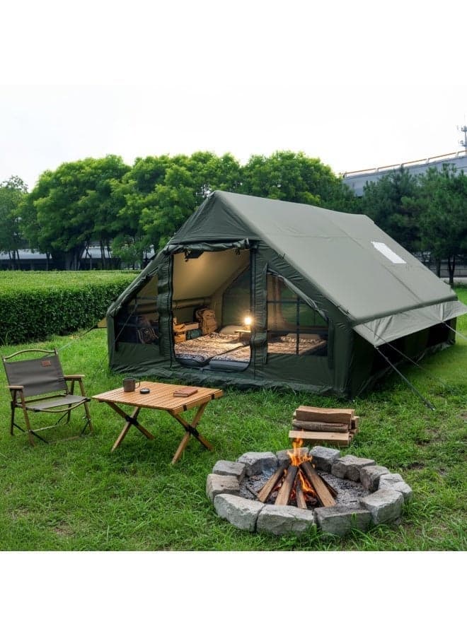 GT-8X Inflatable Camping Tent with Carry Bag & UV Protection / Quick Setup / Capacity 6-8 People / Material 420D Oxford / Dual Door Convenience / Windproof & Stable & Waterproof - Green
