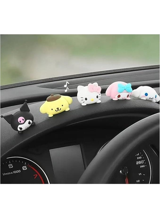 Cute Cartoon Car Dashboard Decoration – 5pc Mini PVC Figurine Car Interior Ornament for Women & Girls – Kawaii Car Accessories for Desk, Room, Rearview Mirror, Gift Decor