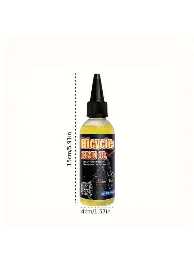 100ml multi-purpose bicycle chain oil for road bikes, mountain bikes, bicycle bearings, chains, freewheels, riding accessories and hubs to repair chains and prevent rust. Also suitable for machine tools, sewing machines, auto parts and household appliances.