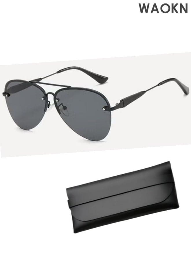Half Frame Toad Style Sunglasses,Series UV Protection Sunglasses,Black frame gray lens,Sunscreen makes your face look small and fashionable,unisex,Metal frame,Gift glasses storage box,Fashionable and versatile, not picky about face shape.