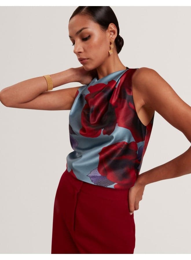 Print Sleeveless Drape Neck Top