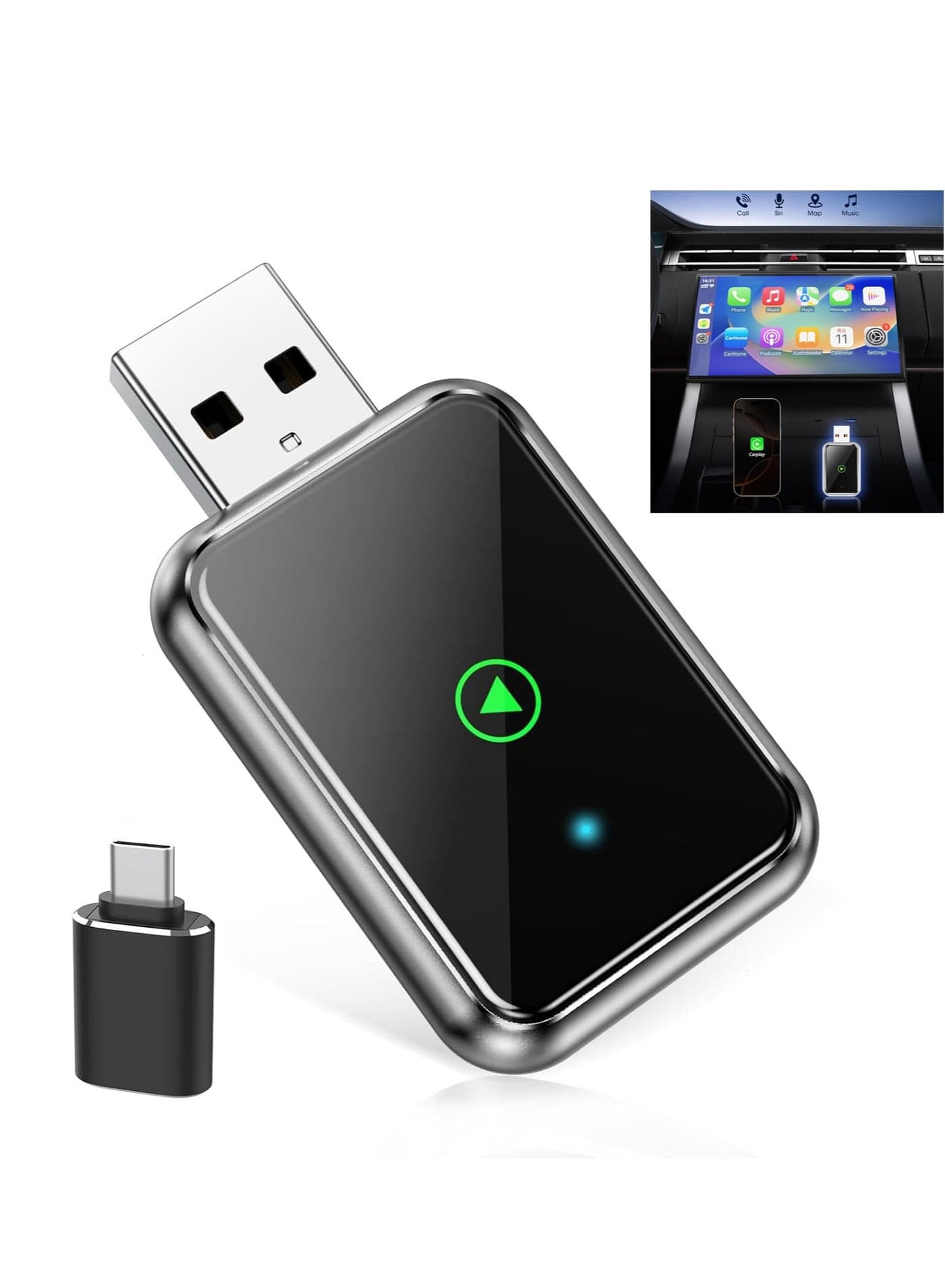 Wireless CarPlay Adapter for iPhone,Fast and Stable Connection for 2015 and up Built-in,Bluetooth 5.3, 5.8GHz, Aluminum Design, USB/Type-C, No Latency