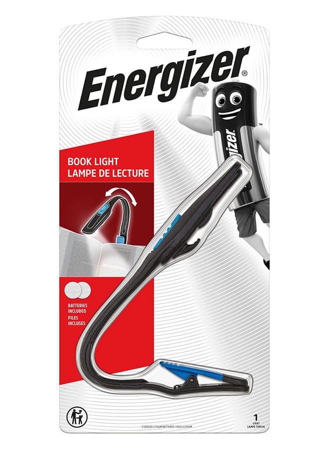 Energizer Clip-On Book Light, LED Reading Light, 25-Hour Runtime, Batteries Included Black/Blue