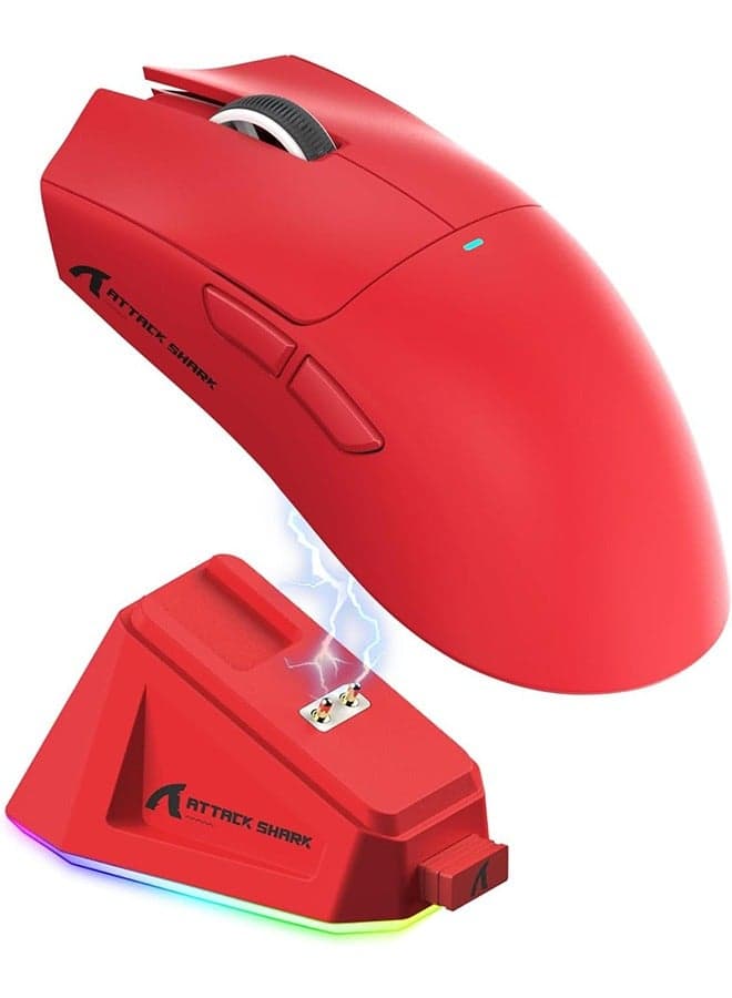 X11 Lightweight Wireless Gaming Mouse with RGB Charging Dock,Tri-Mode-2.4G/USB-C Wired/BT,22K DPI,PAW3311 Optical Sensor,HUYU Switch, 5 programmable Buttons for PC/Mac(Red)