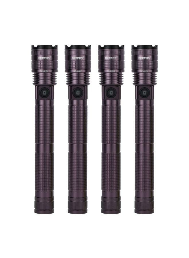 Zoomable LED Flashlight Pack of 4 | 7W Laser High-Power LEDs| 5000mAh Battery10 Hours Continuous Working with Aluminum Alloy Housing| Type C Charging GFL4639N Black