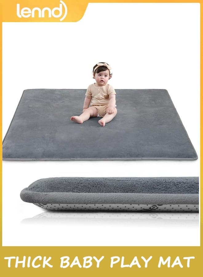 Baby Play Mat for Floor, Thick Elasti-Foam 100CM*150CM Playpen Mat for Tummy Time,Water Repellent Soft Coral Velvet for Toddler,Infant,Kids,Non-Slip Backing Safe for Crawling(Dark Grey)