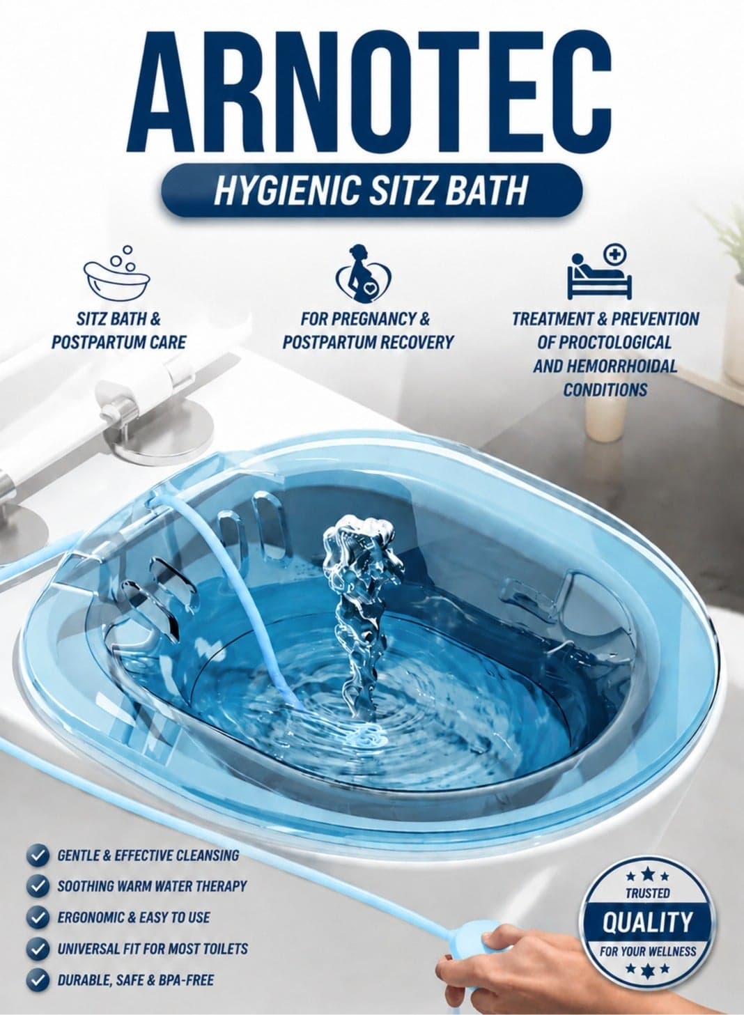 Sitz Bath for Toilet Seat with Flusher – Postpartum, Hemorrhoid, and Yoni Steam Care – Soaking Basin for Pregnant Women & Inflammation Relief – Fits Most Toilets