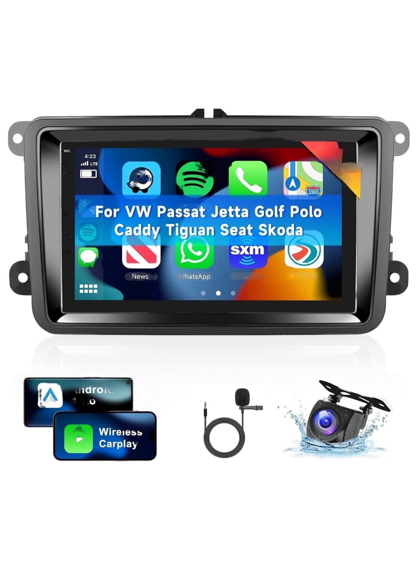 Android Car Stereo for Volkswagen Passat Jetta Golf Polo Caddy Tiguan Seat Skoda 1GB RAM 32GB ROM Mirror Link Wi-Fi BT, Radio GPS, 10 Inch IPS Touch Screen with AHD Camera Included