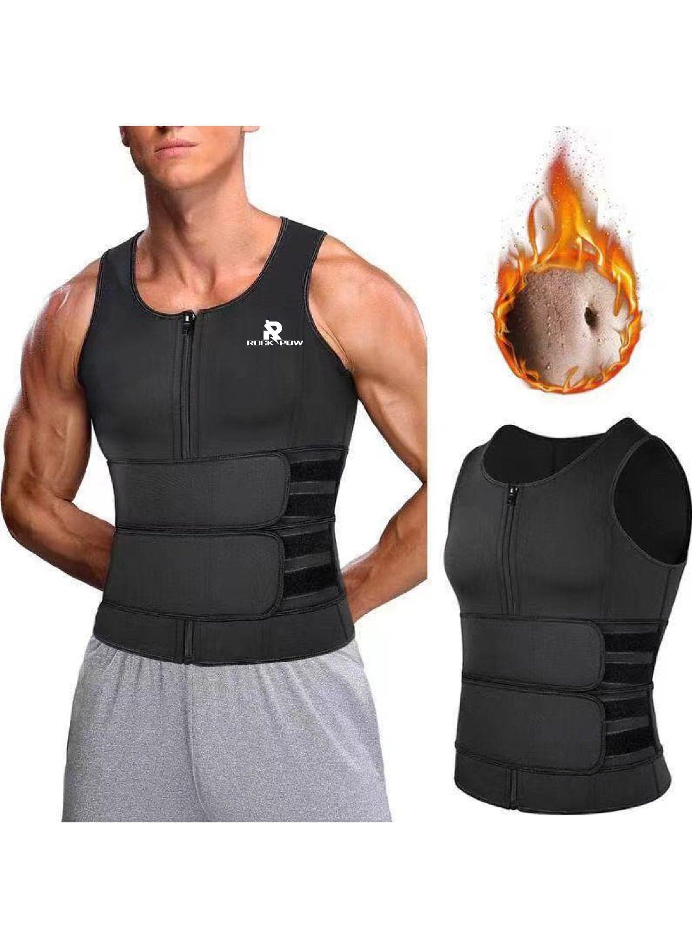 Men Neoprene Sauna Suit Waist Trainer Vest Zipper Tank Top Trimmer Body Shaper Workout Suit Zipper Shapewear Vest Sweat Belt Body Shaper for Belly Fat Slimming Gym Workout