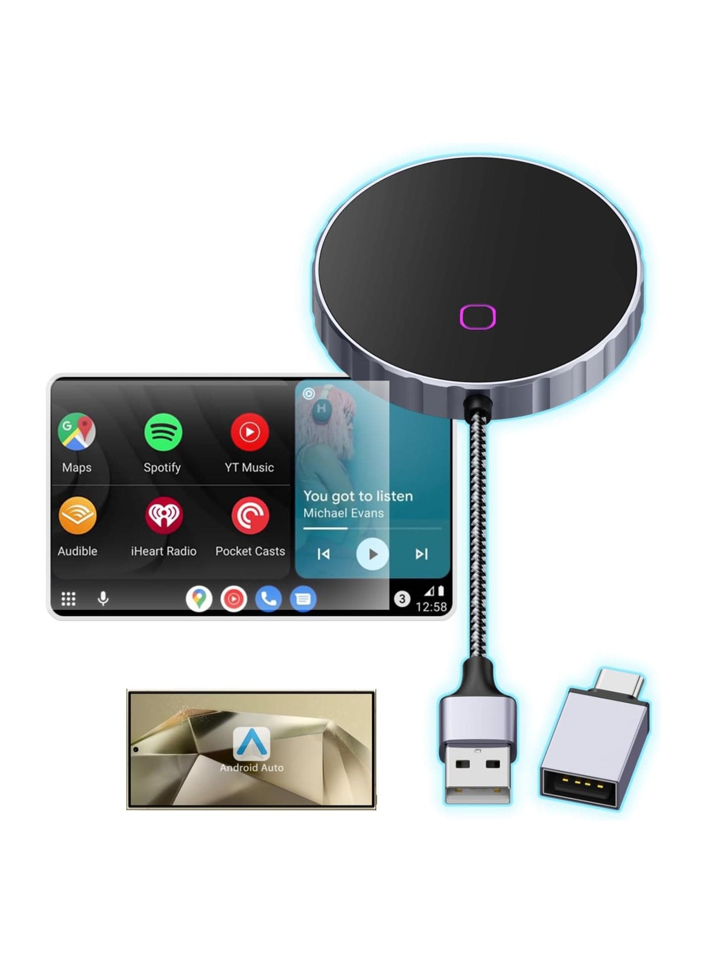 2024 Upgraded Wireless Android Auto Adapter for Factory Wired Systems, Plug & Play Dongle with 5.8GHz WiFi, Convert Wired Android Auto to Wireless Effortlessly.