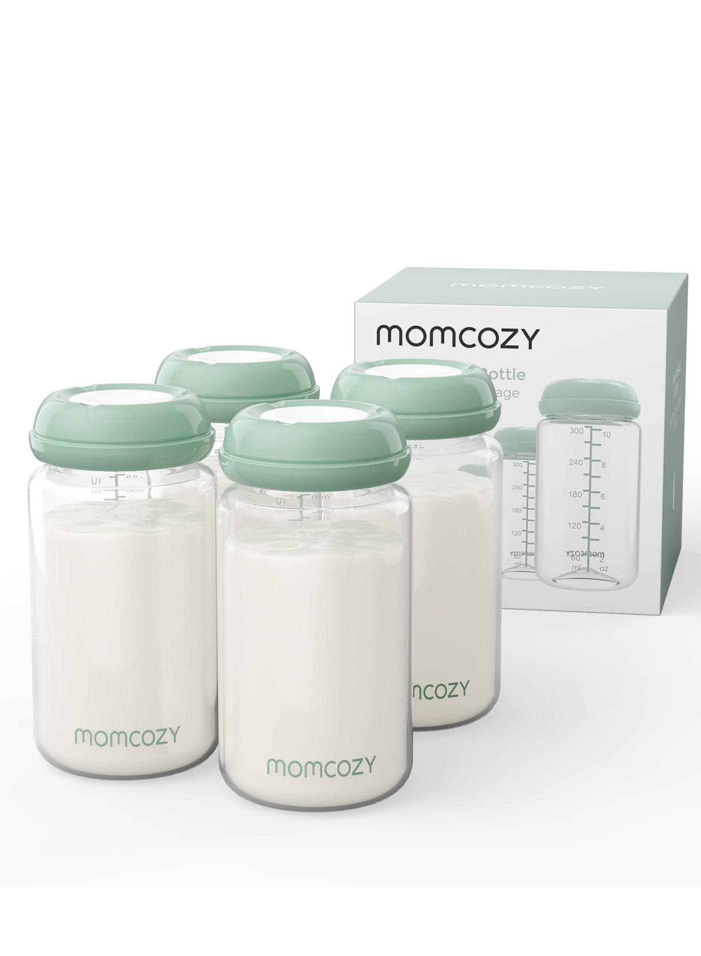 Natural Baby Bottle, 10oz Wide-Neck Breast Milk Container, Breastmilk Storage Bottle for Fridge & Momcozy Breast Milk Cooler, BPA Free Milk Collection Bottles, Breastfeeding Essential, 4PCS