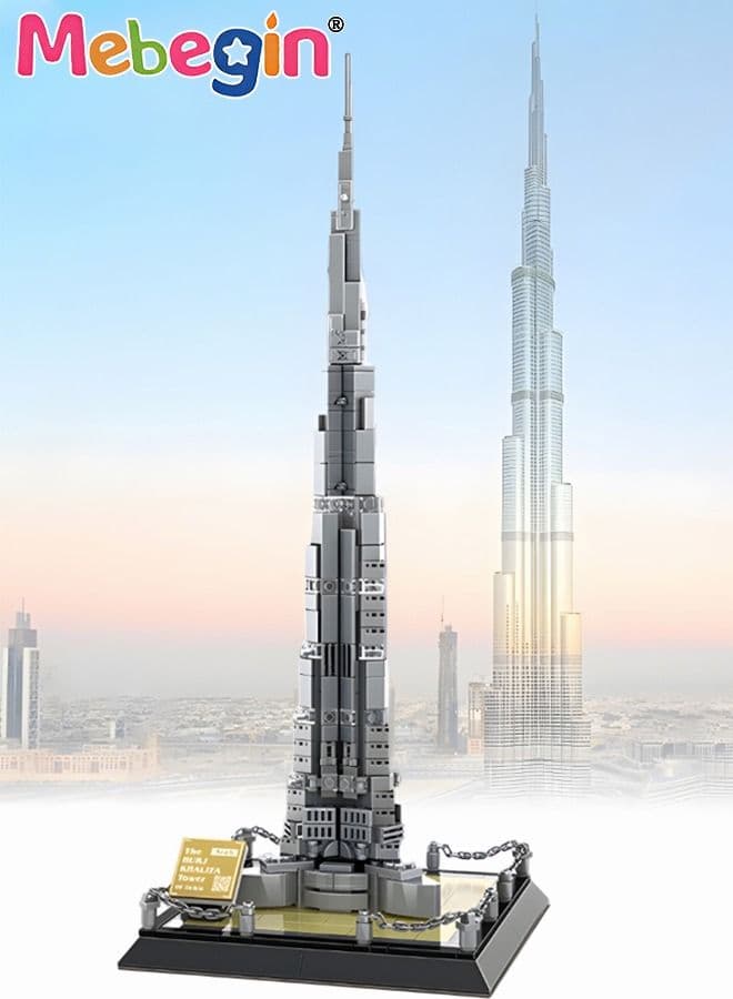 555PCS Burj Khalifa Tower Building Blocks Set, Architecture Dubai Model Building Set, Collectible Building Set, Easy-to-build Architecture Model Kit, Ideal Gift for Kids Aged 6+, 17.5*17.5*43.5cm