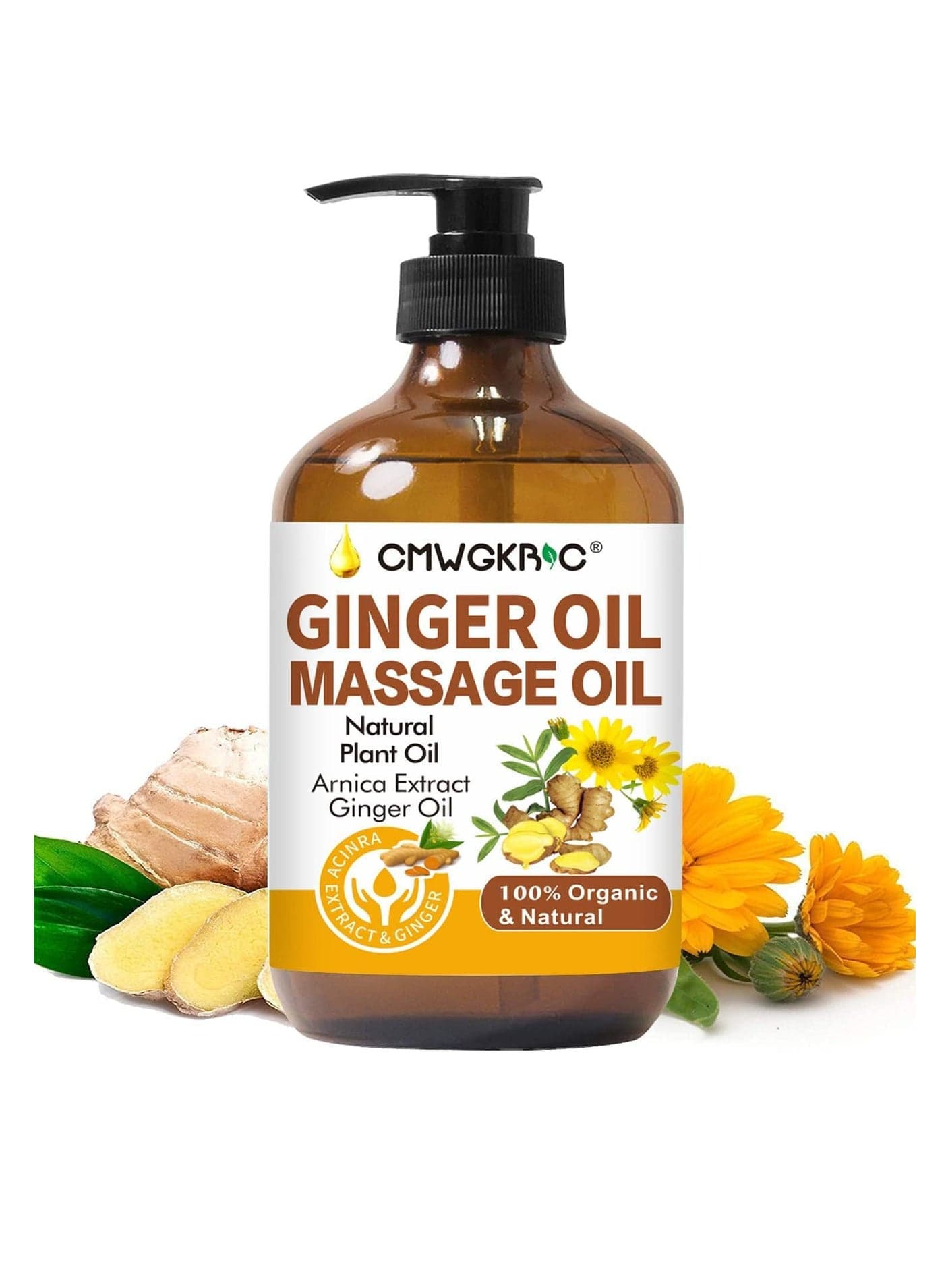 Ginger Oil,Ginger Massage Oil for Lymphatic Drainage,Arnica Oil,100% Natural Massage Oil with Grape Seed Oil Arnica Extract,Vitamin E Oil and Ginger Oil-Warming and Relaxing