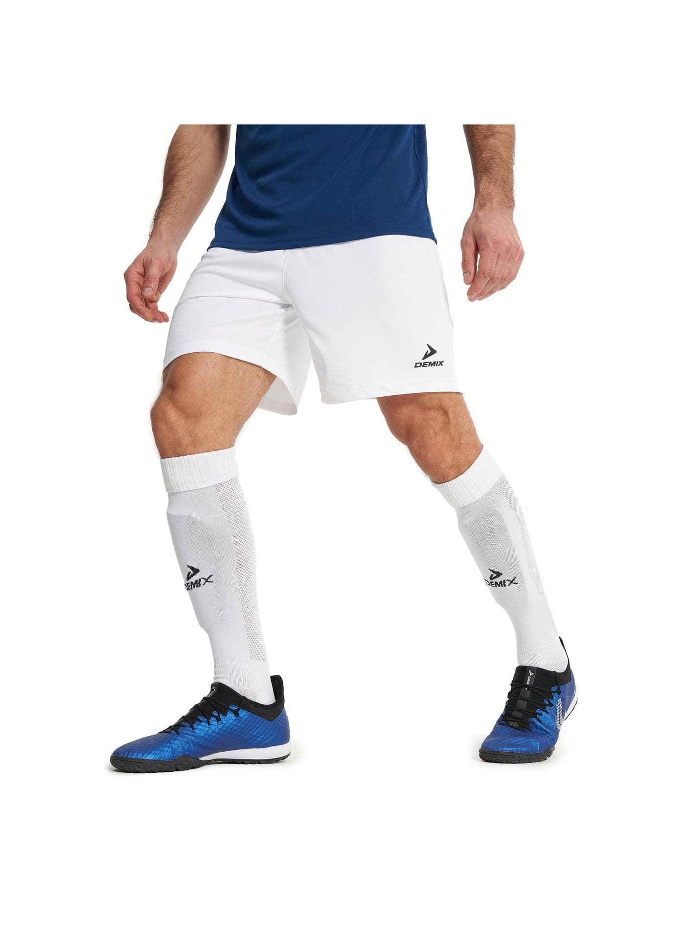Men’s Soccer Shorts - Demix Matchday White Lightweight & Breathable Sports Shorts with Moisture-Wicking Fabric & Adjustable Fit