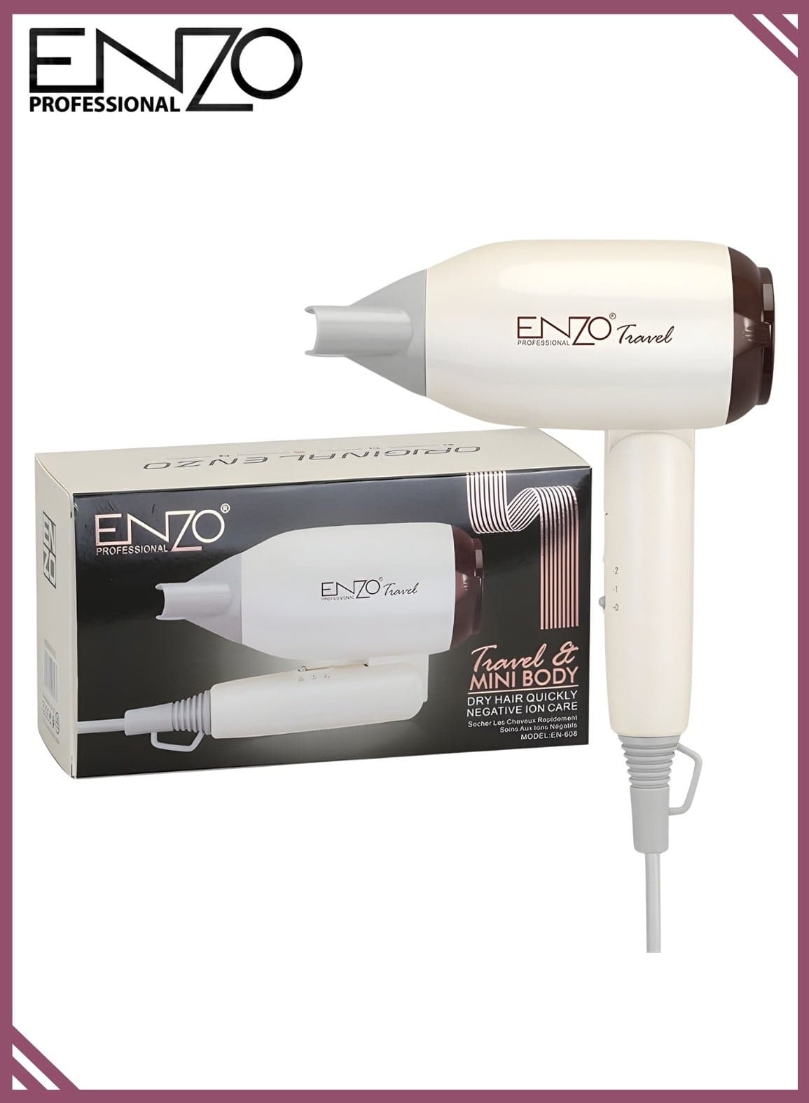 ENZO EN-608 Mini Travel Hair Dryer 1200W – Foldable Compact Hair Dryer with Ceramic Technology, Dual Speed & Portable Design for Home and Travel