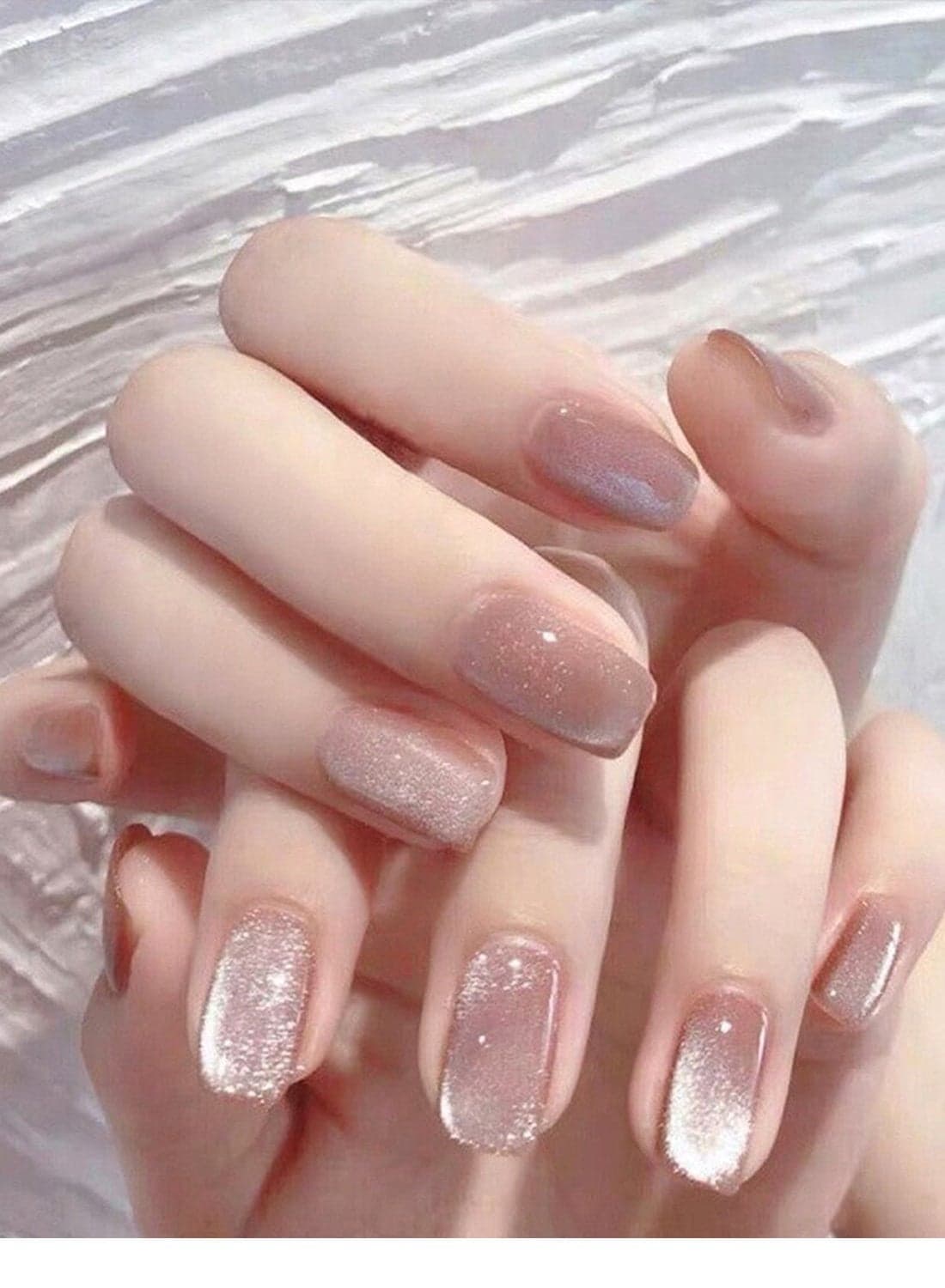 Fake Nails Pink Glitter Ombre Catpaw French Press-On Manicure Reusable Eco-Friendly 24 Pcs Set with Jelly Glue Long-Lasting Shine