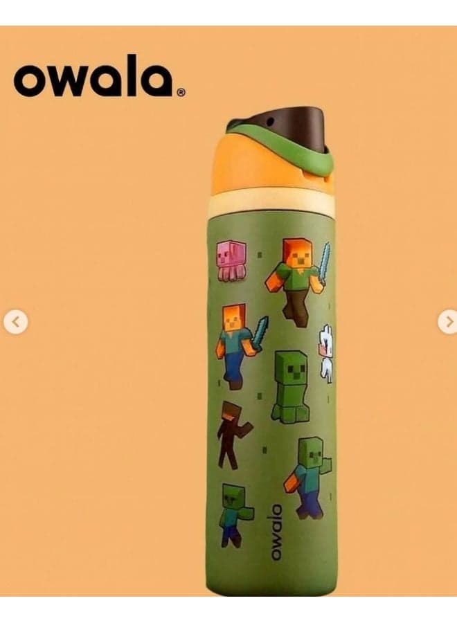 Owala X Minecraft 32oz FreeSip 710 Insulated Stainless Steel Water Bottle with Straw – Limited Edition Neon,Insulated Water Bottle Keep Cold 24H, Leak-Proof