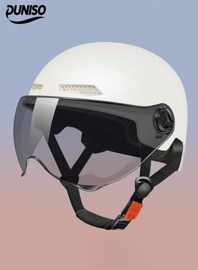 3C Certified Electric Vehicle Helmet,Sun-Protection Motorbike Helmet with Short Goggles,Safe and Comfortable,Breathable, Sturdy and Durable,Unisex,White