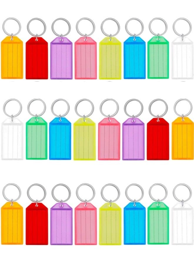 Key Tags with Labels, 24pcs Key Rings with Tags, Name Tags, Plastic Key Labels, Key Fobs with Labels ID Identifiers with Clear Label Window for Luggage Pet Id Name, 8 Color
