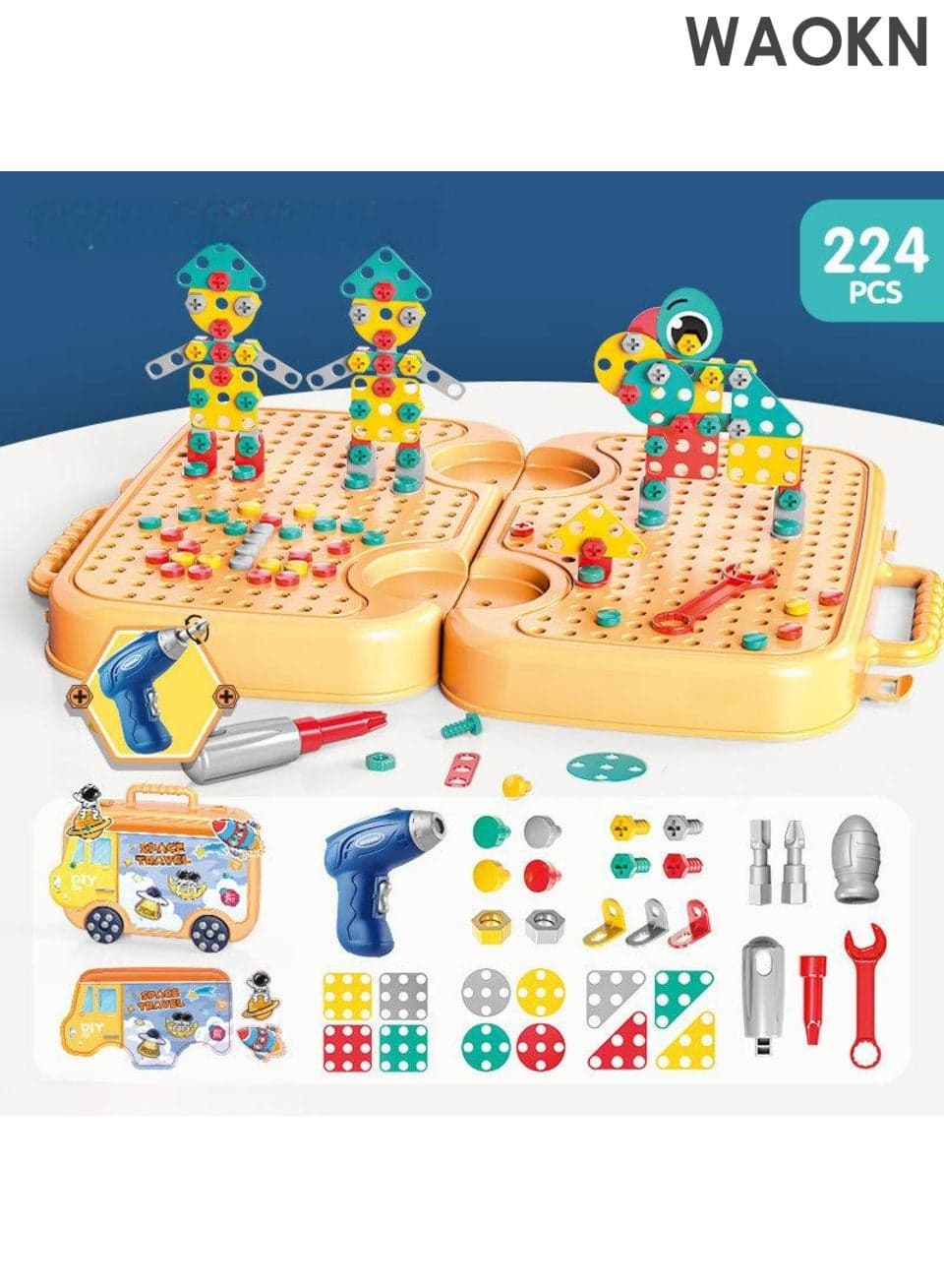 Kids Screwdriver Toy Set - Drill Design Puzzle Constructions Toys,Children's Wisdom Simulation Repair Tool Box Toys,Boys and Girls Drill Set Stem Learning Toys Construction Engineering Building Block Games with Toy Drill & Screw Driver Tool Set for Girls Boys