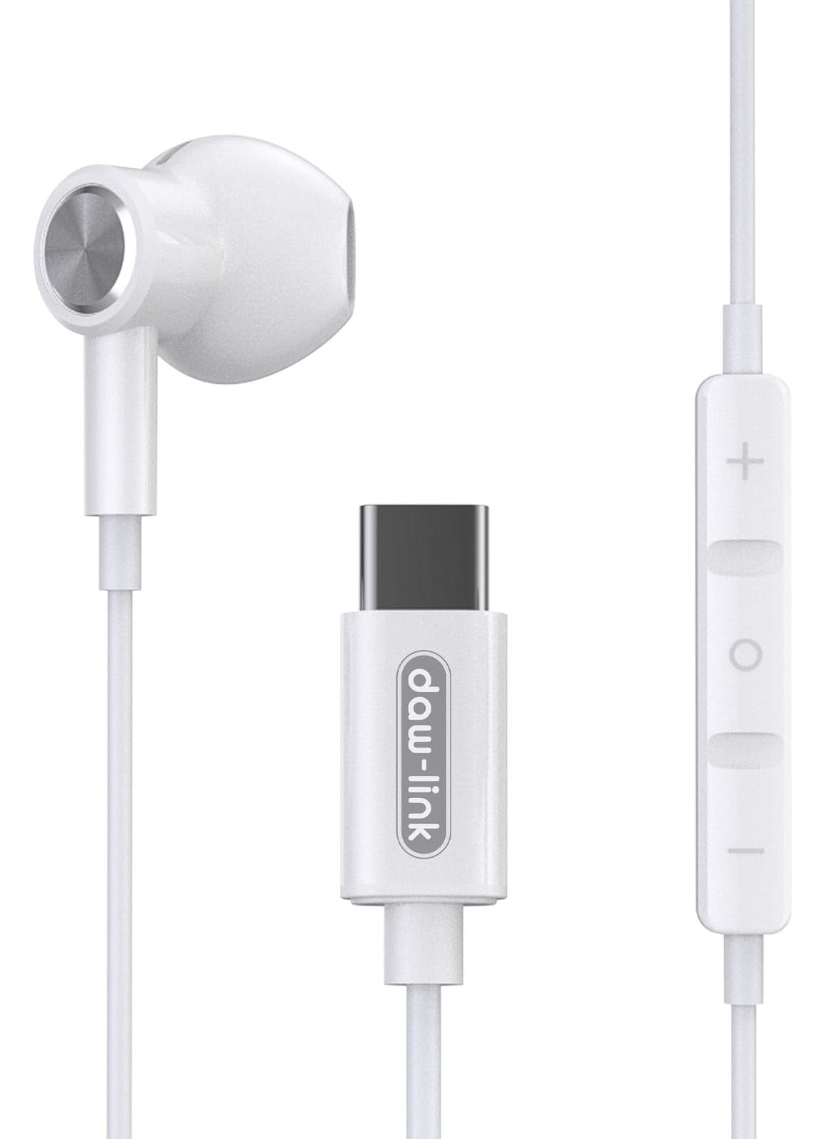 Type-C Mono Wired Earphone with Mic, Noise Isolation, In-Line Volume Control, Ergonomic Half In-Ear Design, USB-C Connector, Compatible with iPhone 15/16, Galaxy S23/S22/S21, iPad Air – White